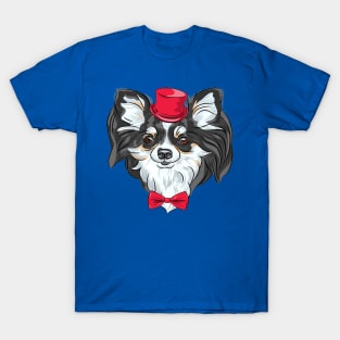 color sketch of the cute hipster dog Chihuahua in the red hat with bow tie T-Shirt